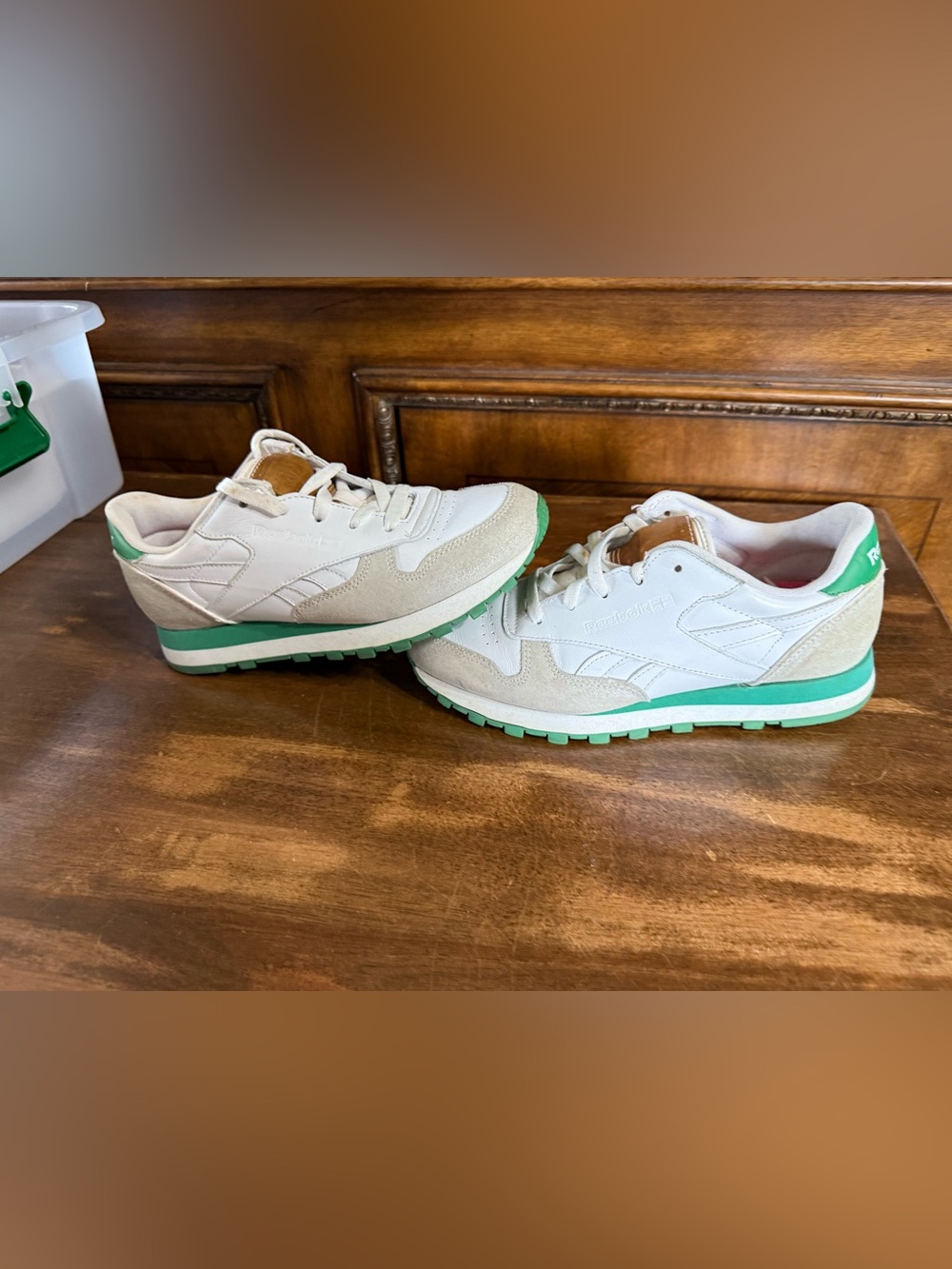 Reebok Classic Retro Leather Suede White Kelly Green Sneakers Tennis Shoes 7